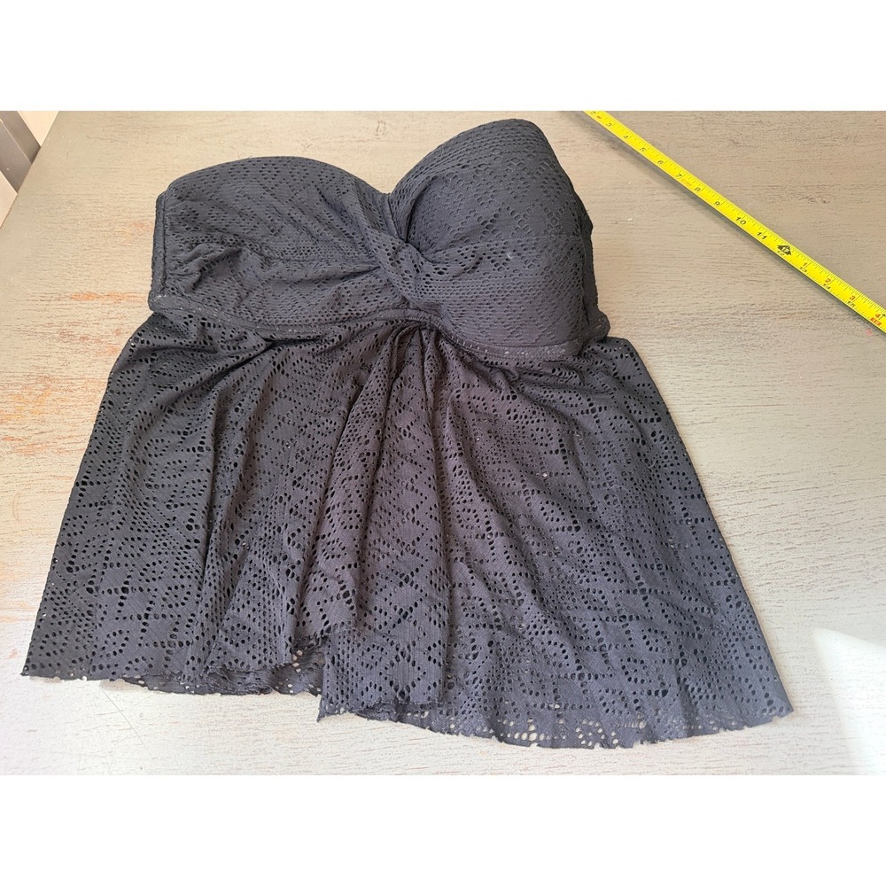 Merona Black Crochet Lace Bandeau Tankini Swim Top Size Large Sweetheart Twist